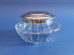 Régi ezüst fedelű üveg tartó, bonbonier