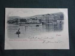 Képeslap,Horvátország,Fiume,Rijeka,kikötő,gőzhajó,Palazzo Adria és a tengerészeti kormányzóság,1899-