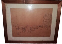 BOD LÁSZLÓ (1920 - 2001) festmény kép SZEGED Stefánia Tisza part vegyes technika a képek szerint