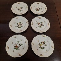 6 db Herendi Rothschild mintás porcelán süteményes tányér készlet