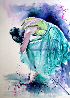 Resting ballerina II -  watercolor painting - Pihenő balerina II -  akvarell festmény