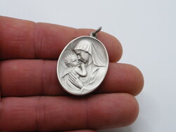 K321 Antik ezüstözött Szűz Mária medál jelzett