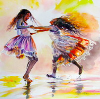 Kovács Anna Brigitta: Sisters-   watercolor painting - Nővérek -  akvarell festmény