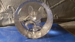 Mats Jonasson svéd kristály üveg macska papírnehezék szignózott