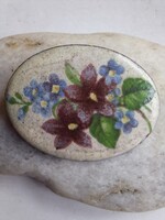 Vintage Tűzzománc,kézel festett virágos bross