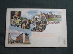 Képeslap,litho,Szigetvár,Zrínyi halála,vár,Biedermann utca,oroszlán szobor,Szigeti Vilmos kiad,1906-