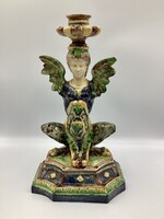 László Illés Griff Majolica Candle Holder
