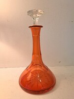 Antique Ruby Color Cut Liquor Bottle with Glass Stopper