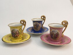 Czech Altwien Angelika Kaufmann Porcelain Coffee Cup + Saucer with Gold Edges in Flawless Condition, 3 pcs