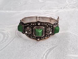 1,-Ft extremely beautiful and meticulous old 925 silver bracelet with jade stones 50 grams