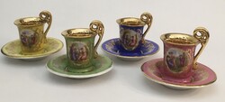 Czech Altwien Angelica Kaufmann Gold-Rimmed Porcelain Coffee Cup + Saucer in Flawless Condition, 3 pcs