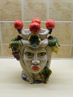 K338 Szicilia Caltagirone Mór királynő fej kerámia jelzett