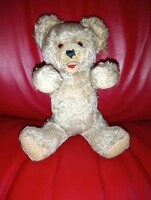 34cm 1960' Fechter Ausztria Mohair szalmával töltött ízületes vintage mackó medve plüss