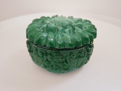 Régi Cseh Bohémia Zöld Malachit Üveg Bonbonier