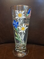 Austrian Swiss Memorial Glass, Andenkenglass, Hand-painted Edelweiss with Gold Accents