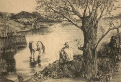 (N) Lakner László (1936-) : Lóitatás