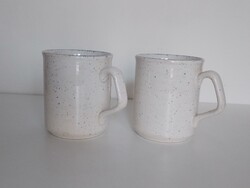 Két angol kerámia fajansz kávés teás pohár csésze bögre pár szett vidám apró pöttyös kék szegély