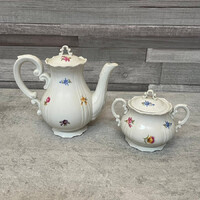 Zsolnay Pécs régi barokk apró virágos porcelán teás készlet