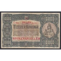 Magyarország,10000 korona/80 fillér 1923 - Vágott Restaurált