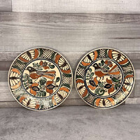 Korondi jellegű madaras-virágos fali kerámia dísztányér szett