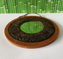 RETRO IPARMŰVÉSZ FA - RÉZ BERAKÁS KERETES HOROSZKÓPOS FALI TÜKÖR