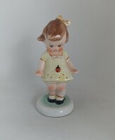 Bodrogkeresztúri porcelán sárga ruhás katicás kislány!