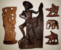 5db régi vintage antik kézzel faragott kínai keleti fa faragás figura fából készült szobor fafaragás