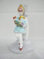 Hollóházi ceramic lamp with girl holding flowers