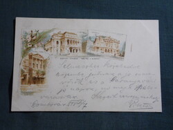 Képeslap,litho,Millenniumi,Budapest,Nemzeti színház,Operaház,Népszínház,1896-