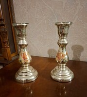 Antik fújt foncsol üveg gyertyatartó pár!