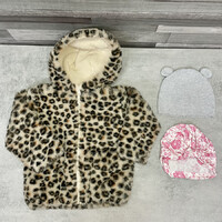Ergee párducmintás műszőrme kislány kabát 2 db sapkával szett 80-as