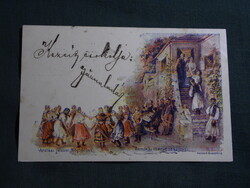 Képeslap,litho,Millenniumi,Aratási jelenet Nógrádban,Posner és fia Bp. kiadás ,1896-