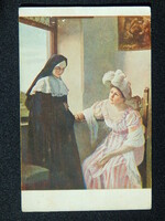 Képeslap, művészet, festmény: Hermann Baron Engelhardt (1853–1924): Két nővér