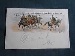 Képeslap,litho,Millenniumi,Árpád a vezérekkel,Könyvnyomda Bp. kiadás ,1896-