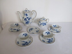RÉGI ZSOLNAY KÉK VIRÁGOS,ARANYTOLLAZOTT, BAROKK  KÁVÉS KÉSZLET. ALKUKÉPES!