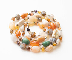Színes ásvány kövekből fűzött vintage nyakék - féldrágakő ékszer, gyöngysor