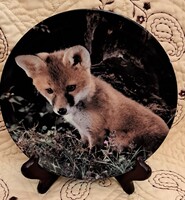 Rókás porcelán fali tányér, vadászos dísztányér (M6046)