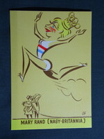Képeslap,VII. Atlétikai E. B. Budapest,Szepes Béla gafika,Mary Rand,sportpropaganda,1966