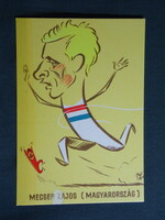 Képeslap,VII. Atlétikai E. B. Budapest,Szepes Béla gafika,Mecser Lajos futó,sportpropaganda,1966