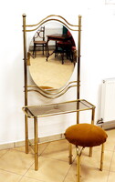 RETRO-VINTAGE TOILETTE MIRROR, BRASS, GLASS