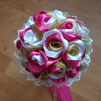 Wedding mcs22 - bridal bouquet of satin roses with gold petals