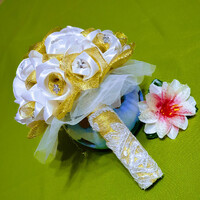 Wedding mcs14 - bridal bouquet of snow-white satin roses with gold petals