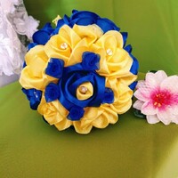 Wedding mcs16 - bridal bouquet of royal blue and yellow satin roses
