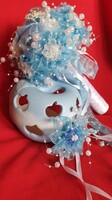 Wedding mcs36 - bridal bouquet + wristlet of blue and white flowers with a white center