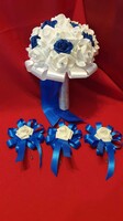 Wedding mcs05 - bridal bouquet, 3 groom's pins - blue foam rose set