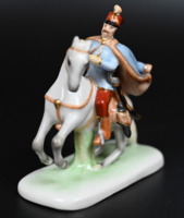 RITKA, HERENDI PORCELÁN HUSZÁR A LOVON SZOBOR
