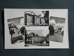 Képeslap,Balassagyarmat,mozaik,bíróság,kórház,városháza,utca látkép,részlet,1956-