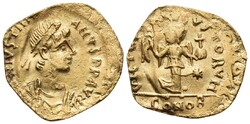 I. Justinianus bizánci császár arany tremissis
