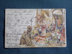 Képeslap,litho,Millenniumi,Szt. Astrik átnyújtja a koronát Szent Istvánnak,koronázás jelenet,1896-
