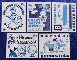 Gy65 / 1963 Biztosítás gyufacímke 5 db-s teljes sorozat